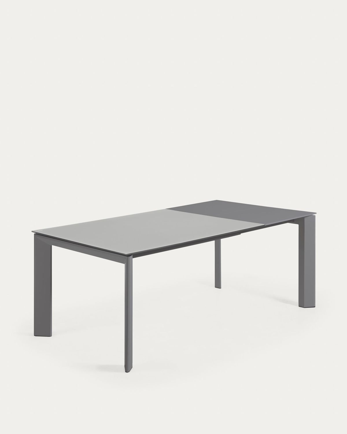 Mesa extensible Axis de cristal gris y patas de acero acabado gris oscuro 140 (200) cm