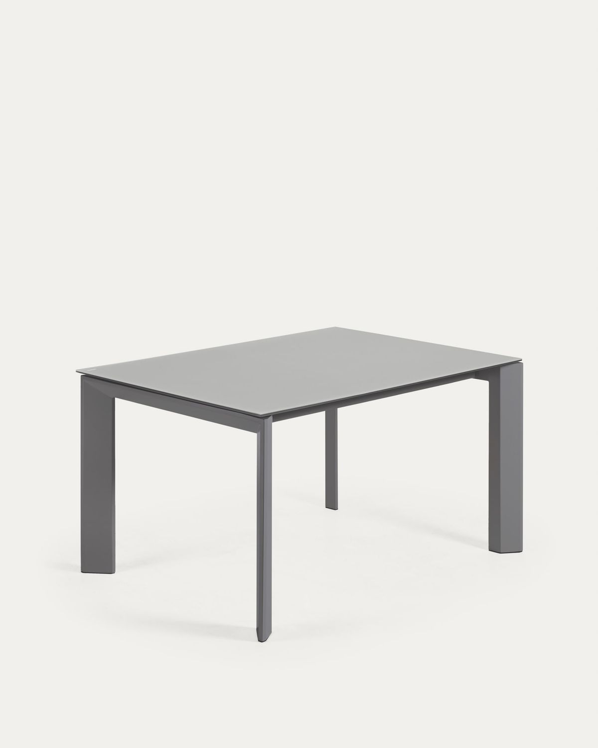Mesa extensible Axis de cristal gris y patas de acero acabado gris oscuro 140 (200) cm