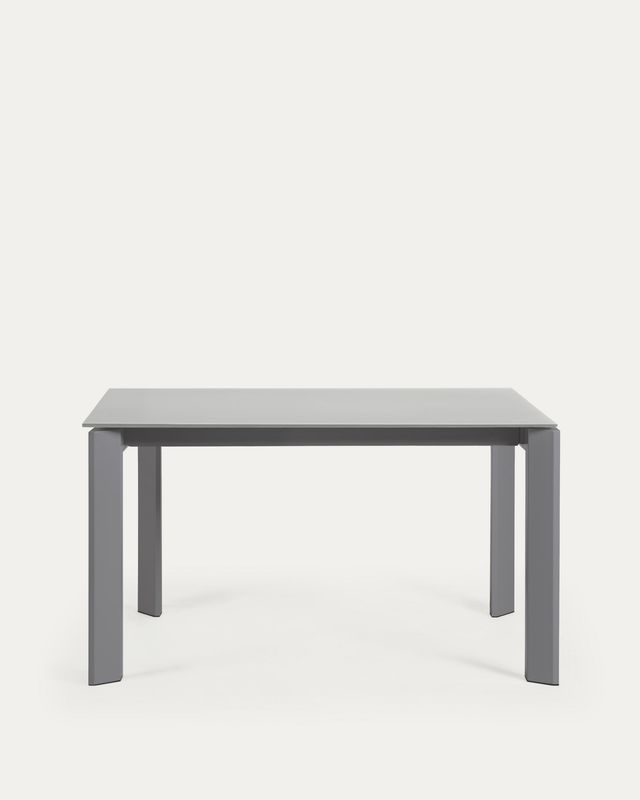 Mesa extensible Axis de cristal gris y patas de acero acabado gris oscuro 140 (200) cm