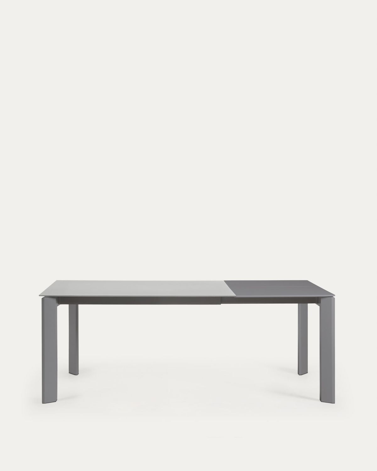 Mesa extensible Axis de cristal gris y patas de acero acabado gris oscuro 140 (200) cm