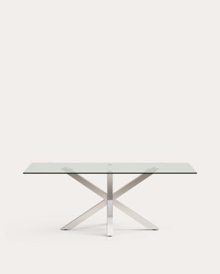 Mesa Argo de cristal y patas de acero inoxidable 200 x 100 cm