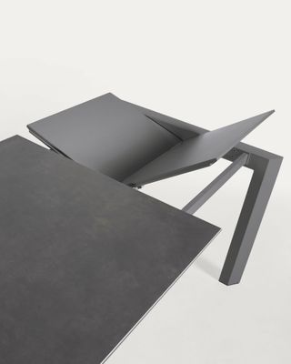 Mesa extensible Axis porcelánico acabado Vulcano Roca patas acero gris oscuro 120 (180) cm