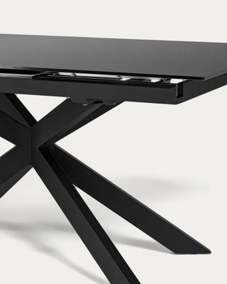 Mesa extensible Atminda de cristal y patas de acero acabado negro 160 (210) x 90 cm