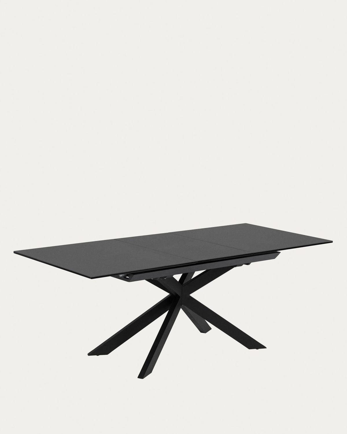 Mesa extensible Atminda de cristal y patas de acero acabado negro 160 (210) x 90 cm