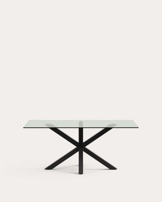 Mesa Argo de cristal y patas de acero acabado negro 180 x 100 cm