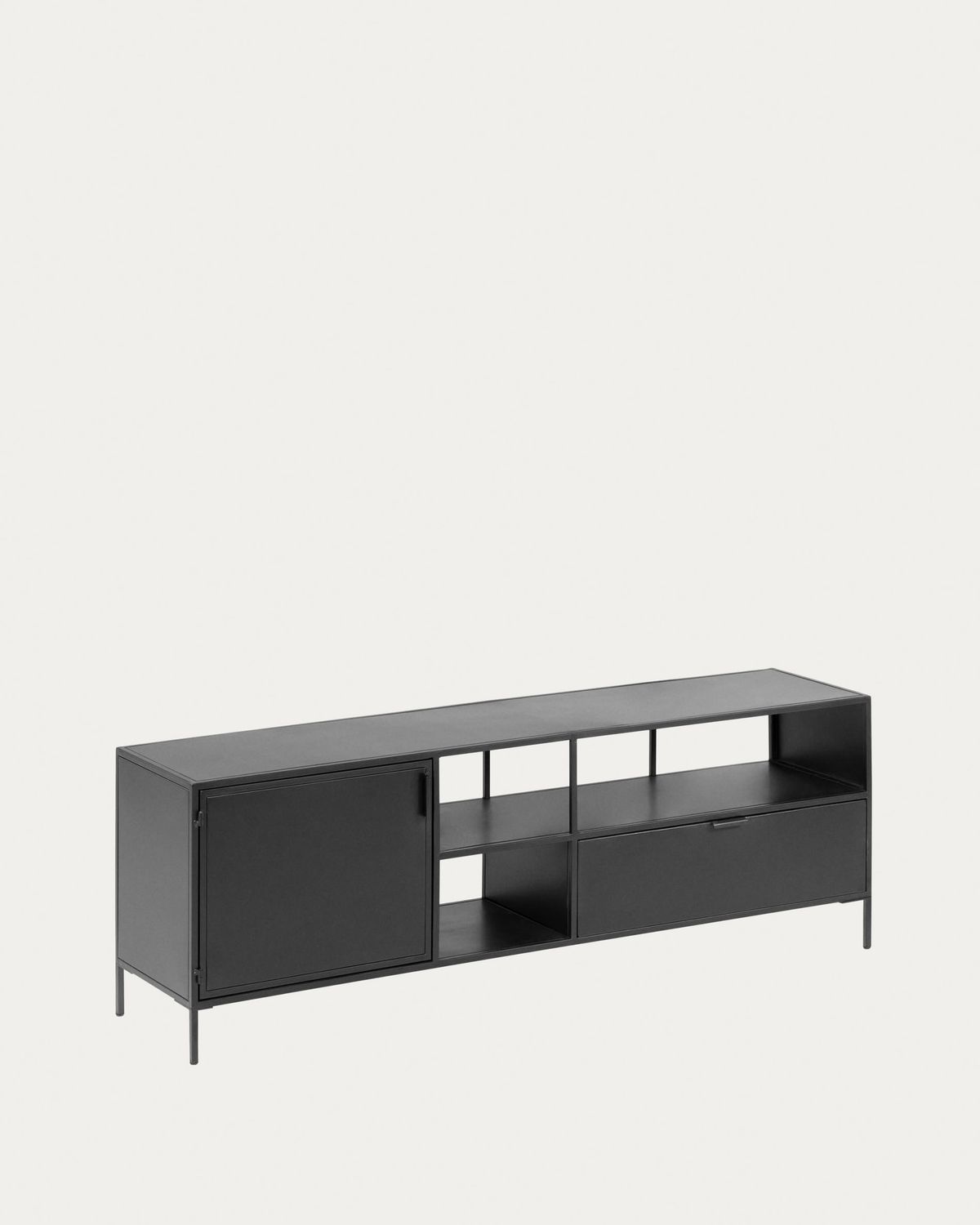 Mueble TV Shantay 1 puerta y 1 cajón de metal con acabado pintado negro 150 x 50 cm