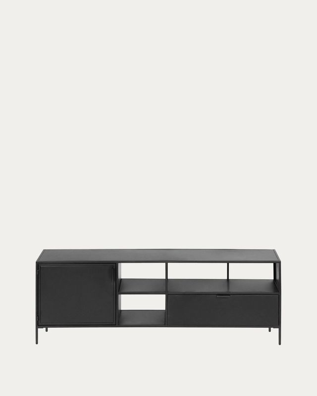 Mueble TV Shantay 1 puerta y 1 cajón de metal con acabado pintado negro 150 x 50 cm