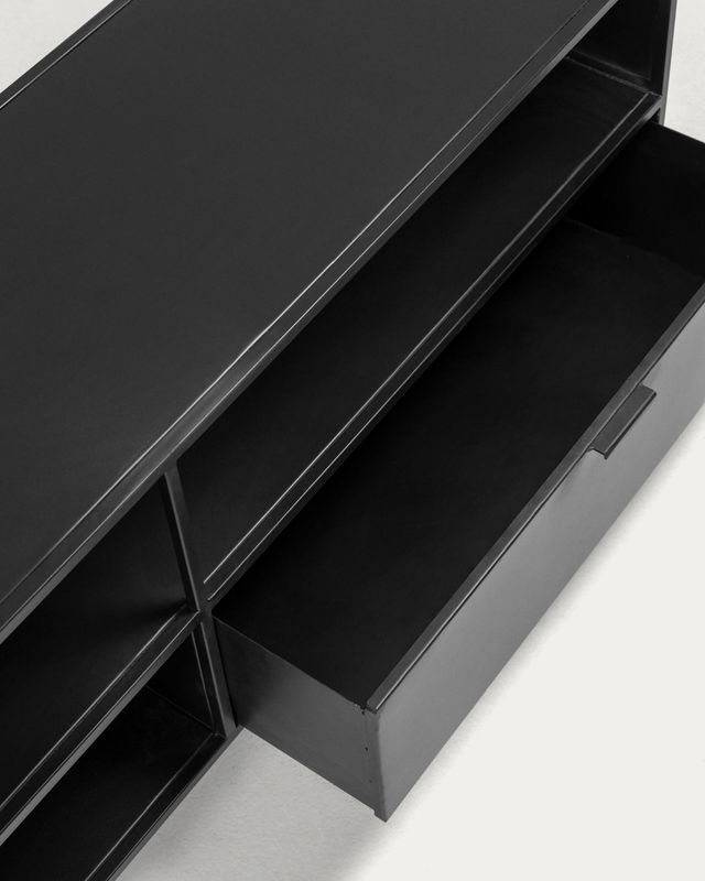 Mueble TV Shantay 1 puerta y 1 cajón de metal con acabado pintado negro 150 x 50 cm