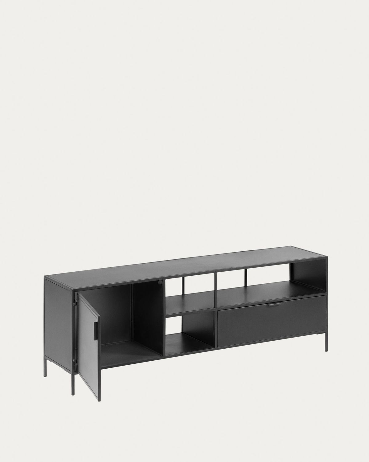 Mueble TV Shantay 1 puerta y 1 cajón de metal con acabado pintado negro 150 x 50 cm