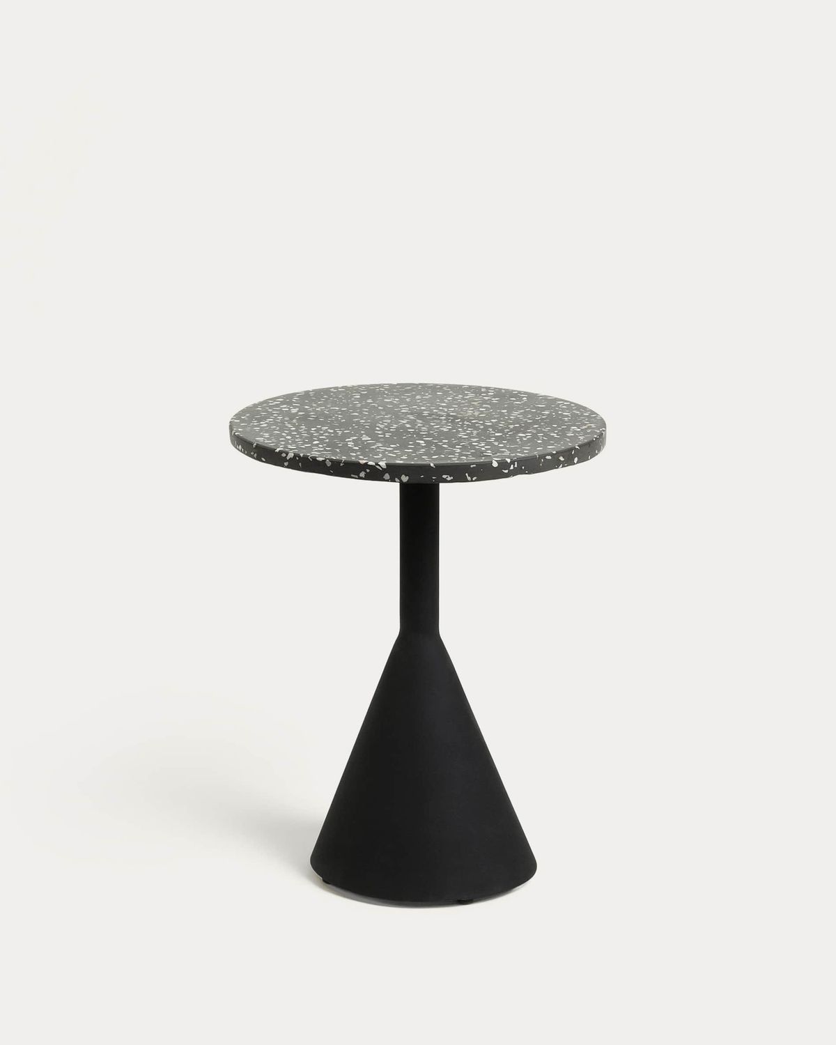 Mesa auxiliar Delano de terrazo negro y patas de acero acabado negro Ø 40 cm