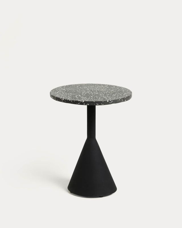 Mesa auxiliar Delano de terrazo negro y patas de acero acabado negro Ø 40 cm