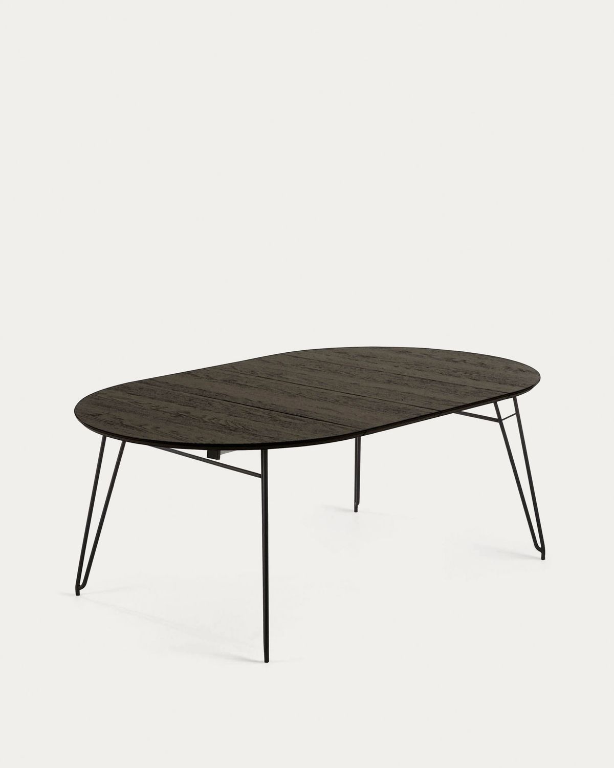 Mesa extensible redonda Milian Ø 120 (200) cm chapa de fresno patas de acero acabado negro
