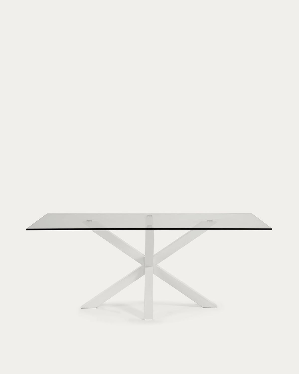 Mesa Argo de cristal y patas de acero con acabado blanco 200 x 100 cm