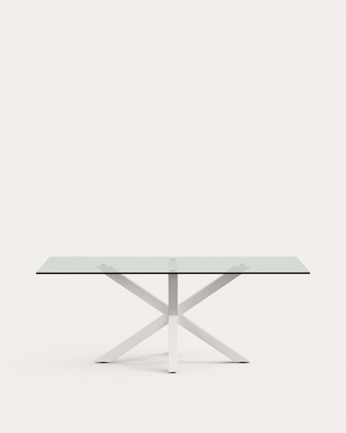 Mesa Argo de cristal y patas de acero con acabado blanco 200 x 100 cm