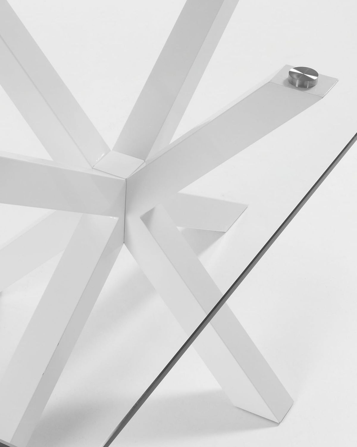 Mesa Argo de cristal y patas de acero con acabado blanco 200 x 100 cm