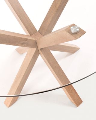 Mesa redonda Argo de cristal y patas de acero efecto madera Ø 119 cm