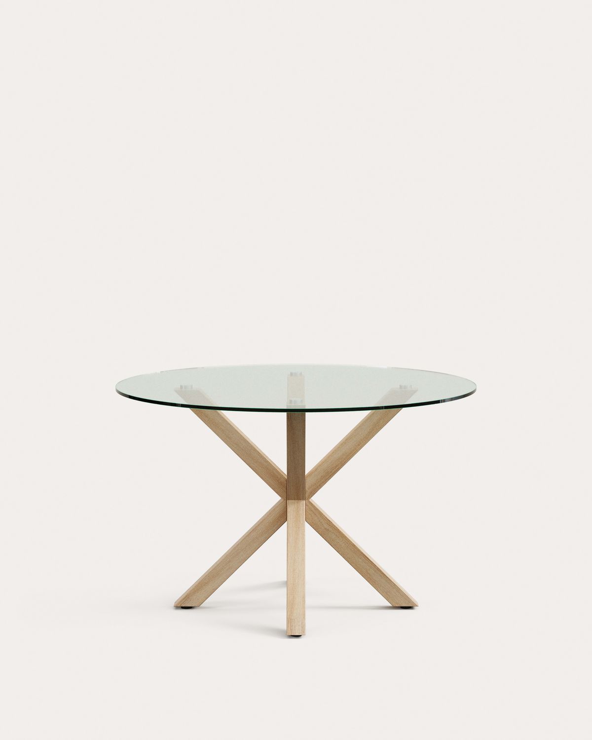 Mesa redonda Argo de cristal y patas de acero efecto madera Ø 119 cm