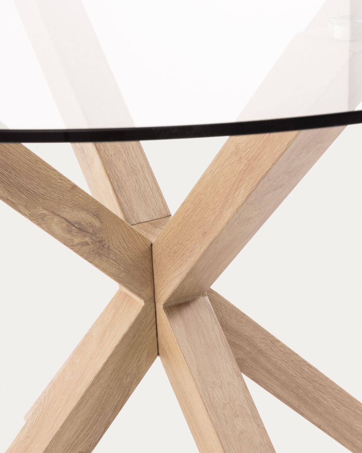 Mesa redonda Argo de cristal y patas de acero efecto madera Ø 119 cm