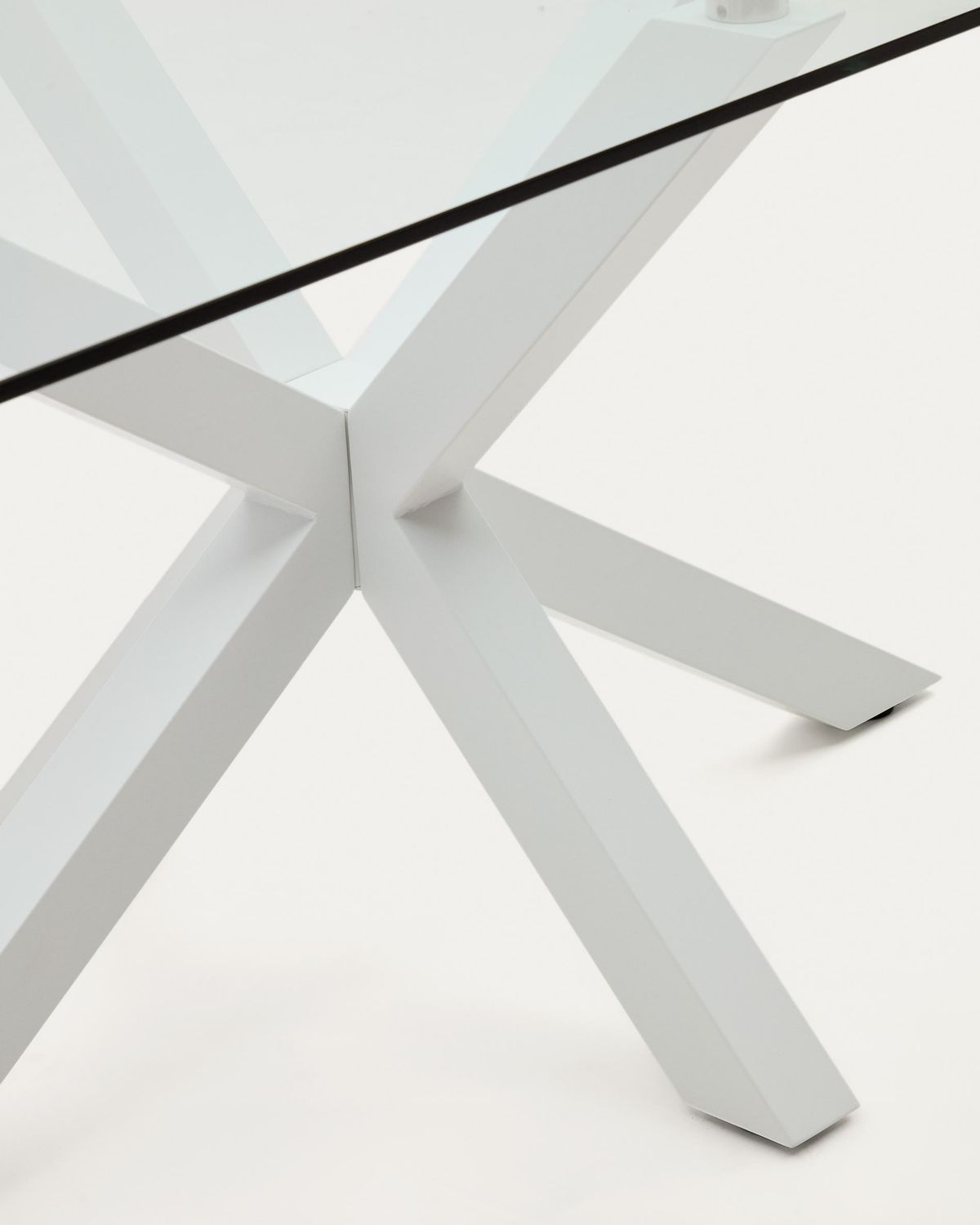 Mesa Argo de cristal y patas de acero con acabado blanco 180 x 100 cm