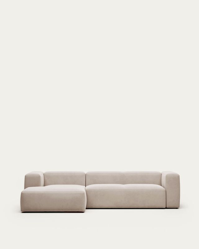 Sofá Blok 3 plazas de chenilla chaise longue izquierdo beige 300 cm FSC Mix Credit