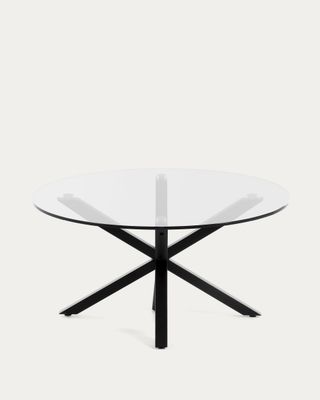 Mesa de centro Argo Ø 82 cm cristal patas de acero acabado negro