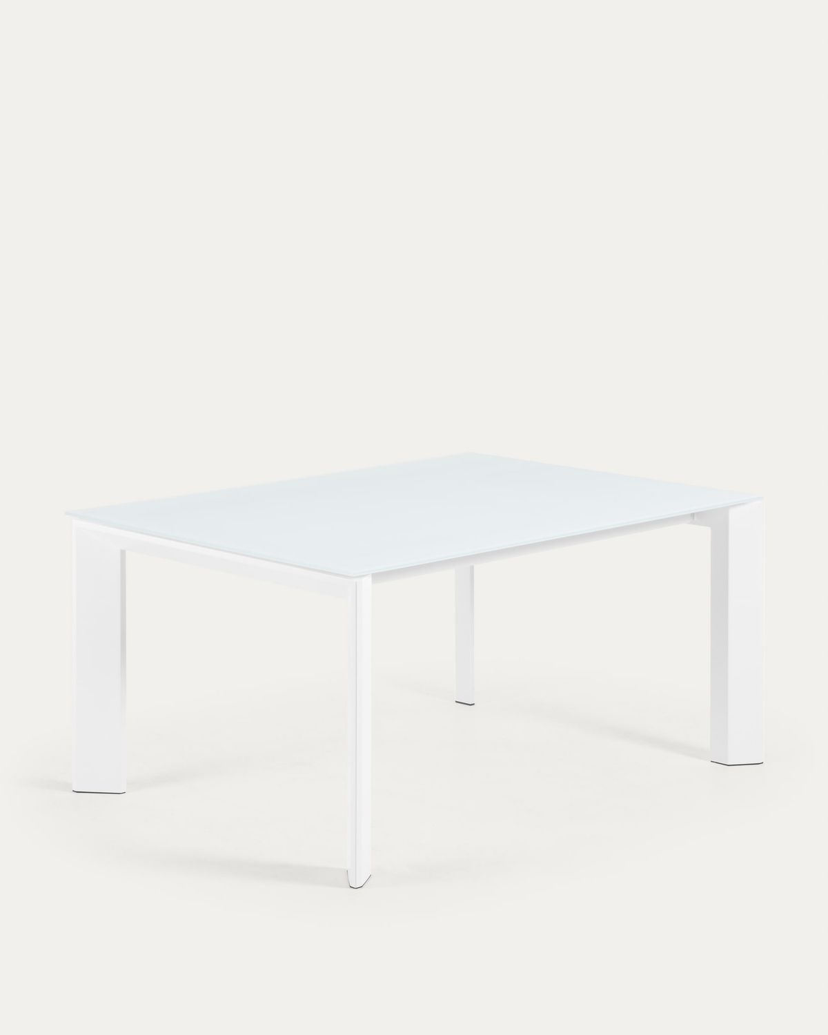 Mesa extensible Axis de cristal blanco y patas de acero acabado blanco 160 (220) cm
