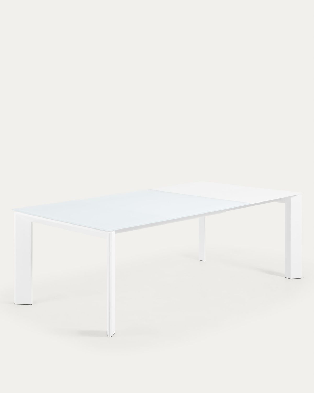 Mesa extensible Axis de cristal blanco y patas de acero acabado blanco 160 (220) cm