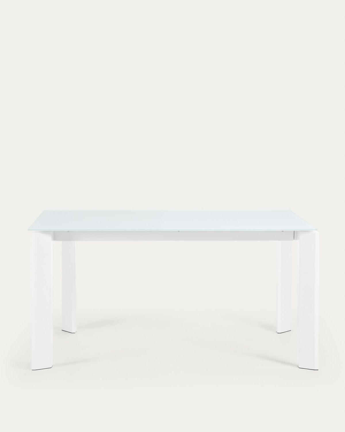 Mesa extensible Axis de cristal blanco y patas de acero acabado blanco 160 (220) cm