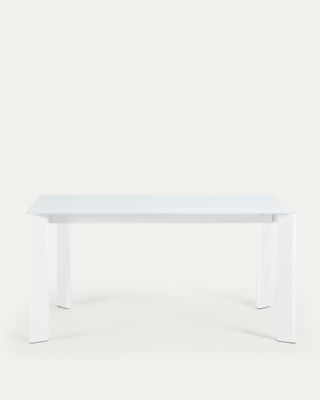 Mesa extensible Axis de cristal blanco y patas de acero acabado blanco 160 (220) cm