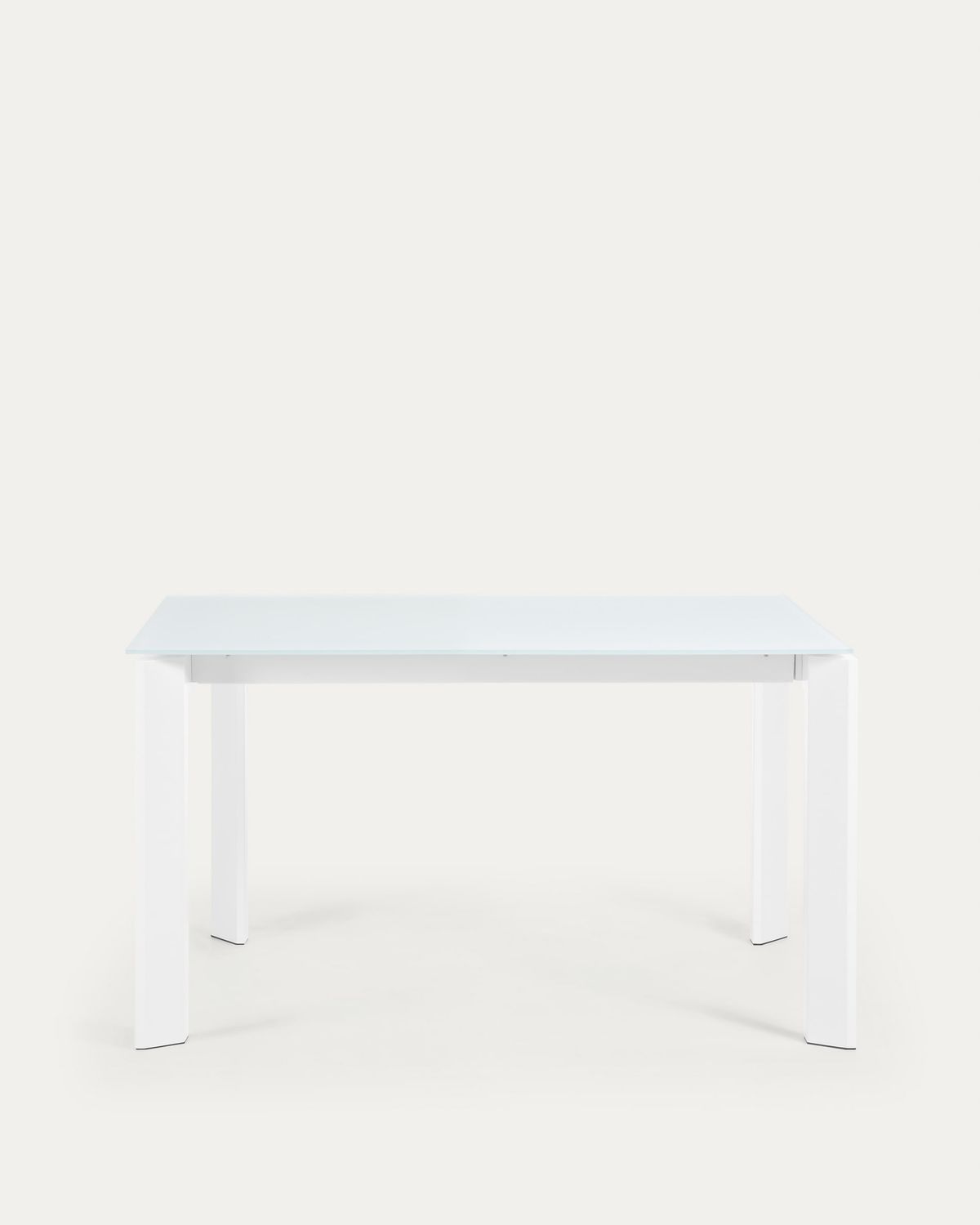 Mesa extensible Axis de cristal blanco y patas de acero acabado blanco 140 (200) cm