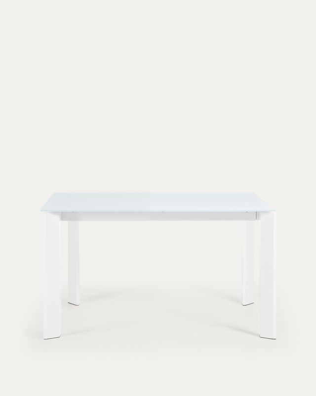 Mesa extensible Axis de cristal blanco y patas de acero acabado blanco 140 (200) cm