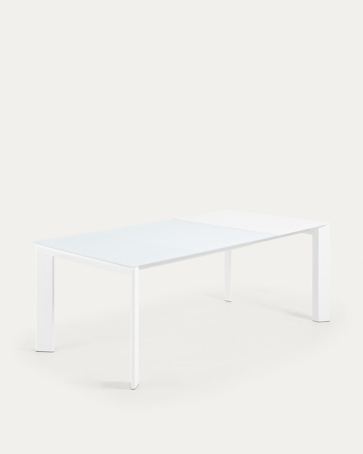 Mesa extensible Axis de cristal blanco y patas de acero acabado blanco 140 (200) cm