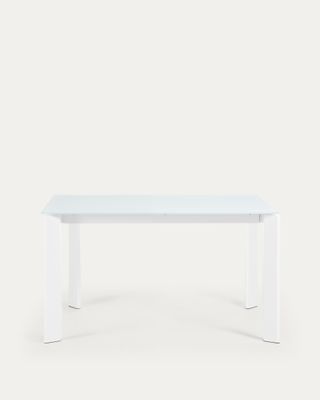 Mesa extensible Axis de cristal blanco y patas de acero acabado blanco 140 (200) cm