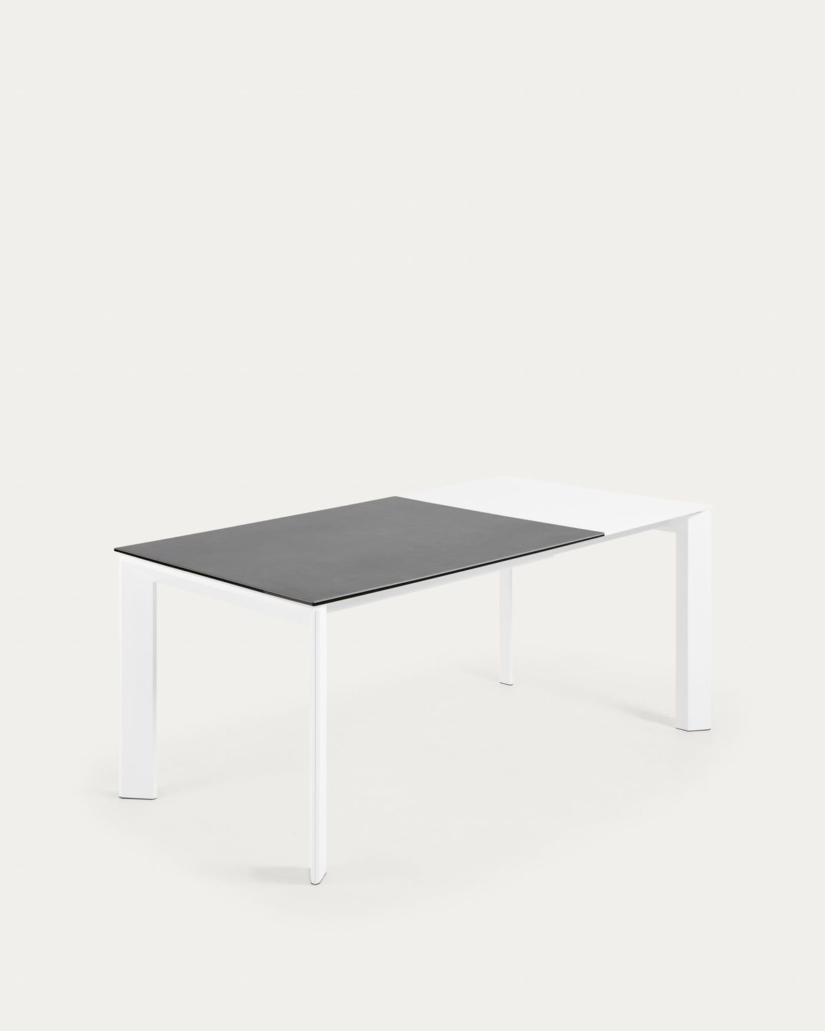 Mesa extensible Axis porcelánico acabado Vulcano Roca y patas acero blanco 120 (180) cm