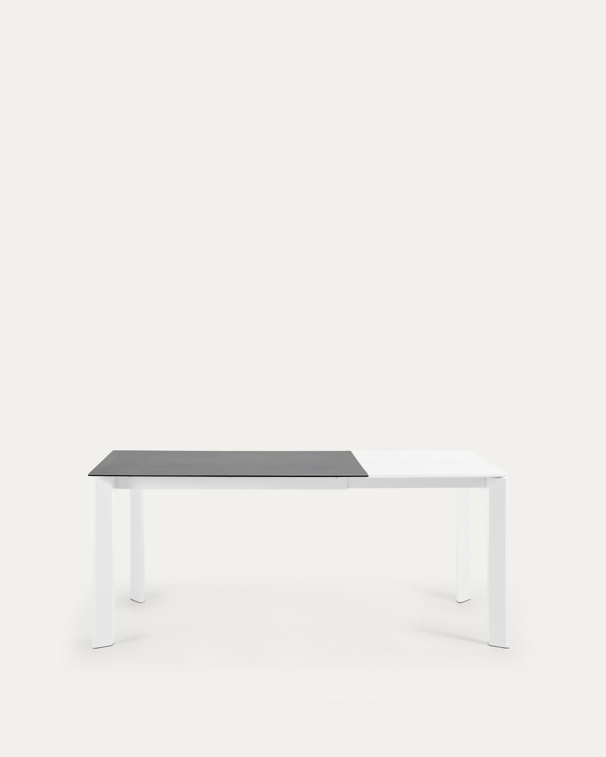 Mesa extensible Axis porcelánico acabado Vulcano Roca y patas acero blanco 120 (180) cm