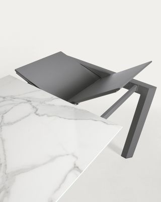 Mesa extensible Axis porcelánico acabado Kalos Blanco patas antracita 160 (220) cm
