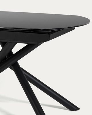 Mesa extensible Yodalia vidrio templado y patas de acero acabado negro 130(190)x100 cm