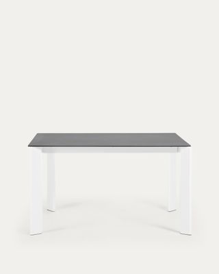 Mesa extensible Axis porcelánico acabado Vulcano Roca y patas acero blanco 140 (200) cm