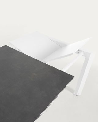 Mesa extensible Axis porcelánico acabado Vulcano Roca y patas acero blanco 140 (200) cm