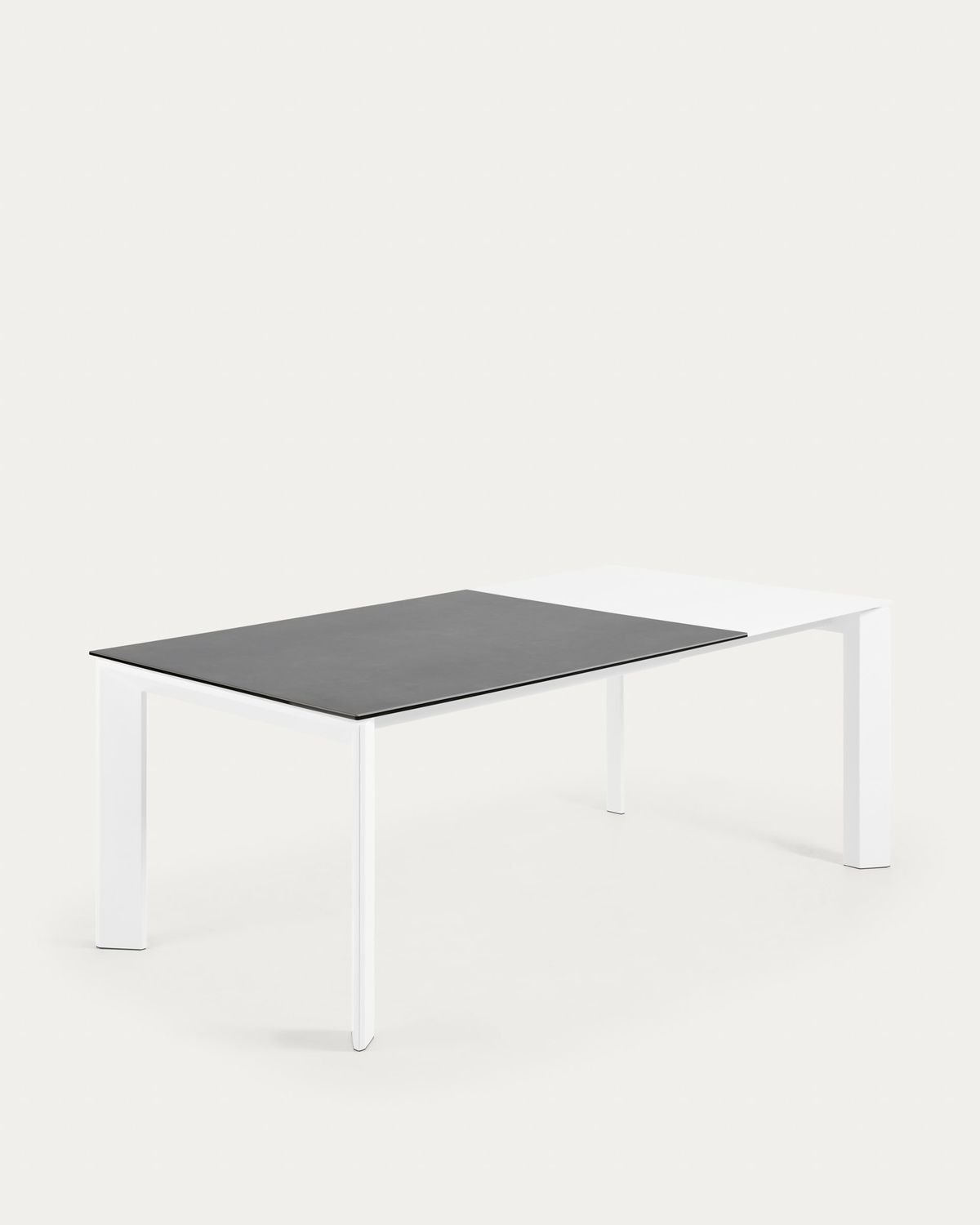 Mesa extensible Axis porcelánico acabado Vulcano Roca y patas acero blanco 140 (200) cm