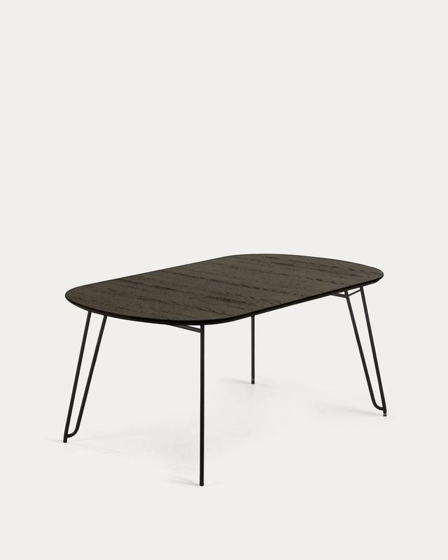Mesa extensible Milian 140 (220) x 90 cm chapa de fresno patas de acero acabado negro