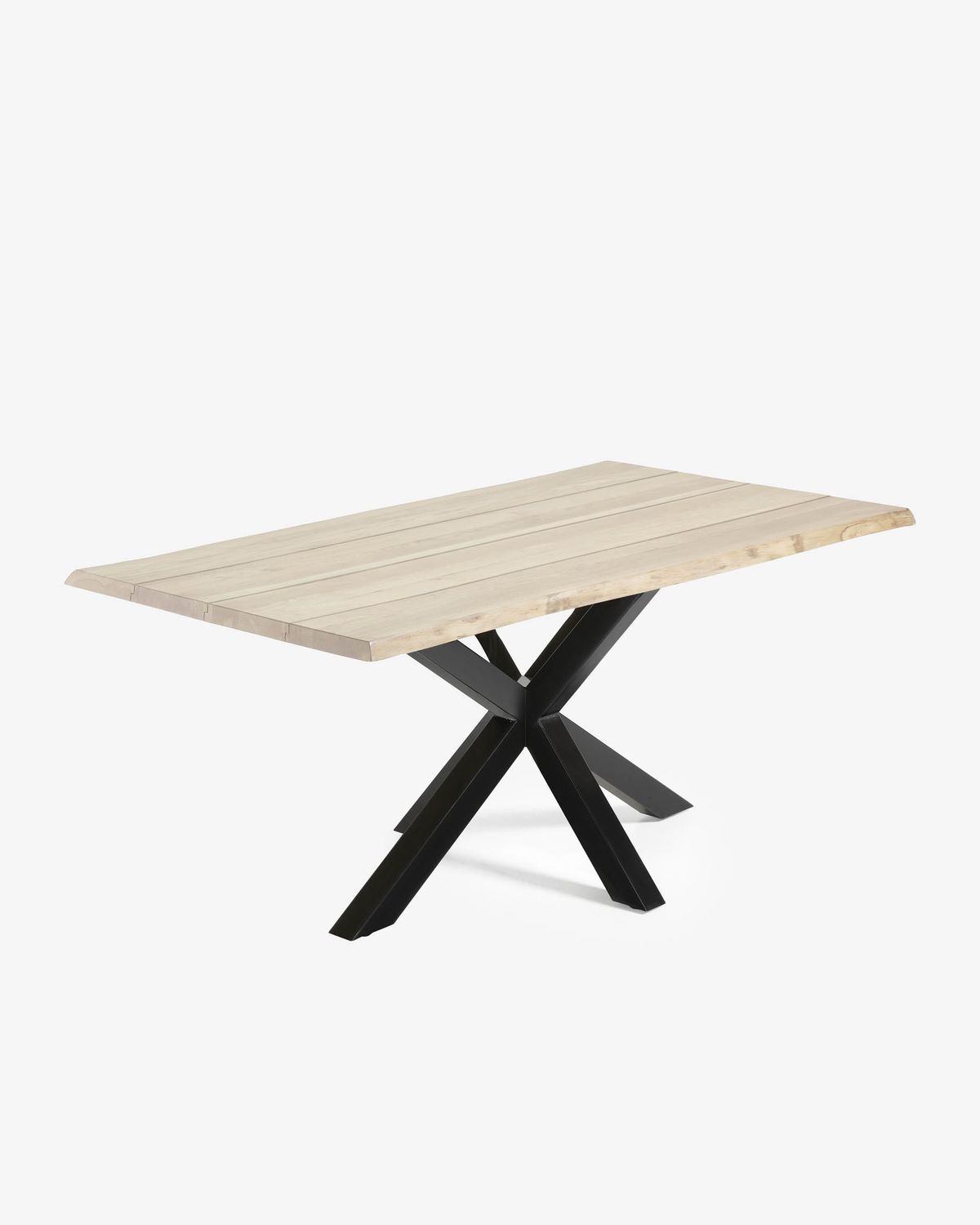 Mesa Argo de chapa de roble blanqueado y patas de acero acabado negro 160 x 90 cm