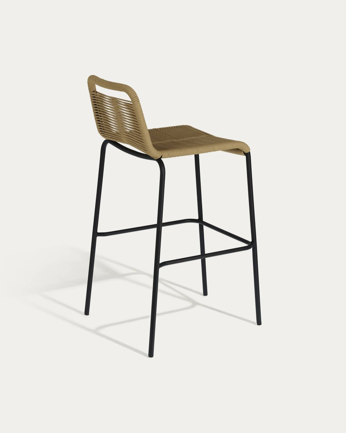 Taburete apilable Lambton de cuerda marrón y acero con acabado negro altura 74 cm