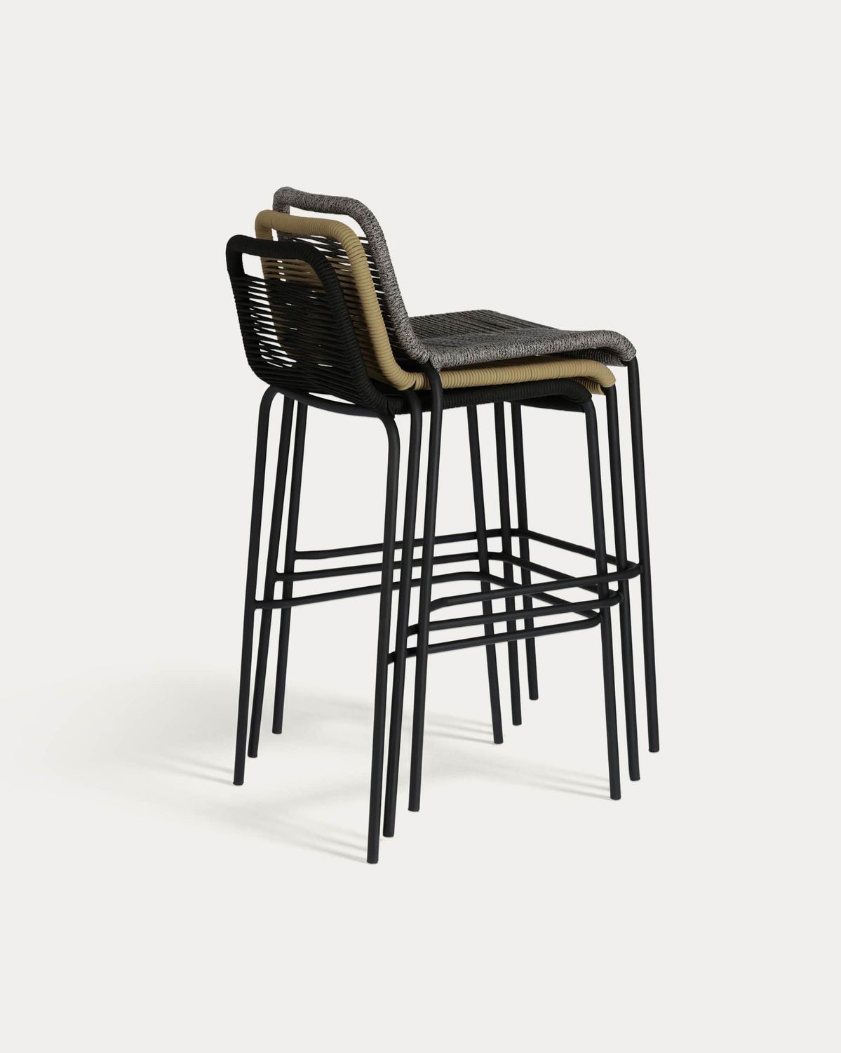 Taburete apilable Lambton de cuerda negro y acero con acabado negro altura 74 cm