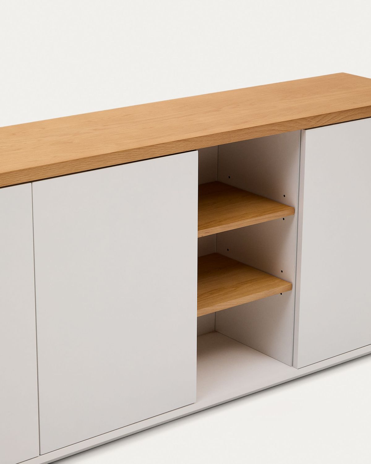 Aparador Abilen 3 puertas de chapa de roble y lacado blanco 180 x 75 cm FSC 100%