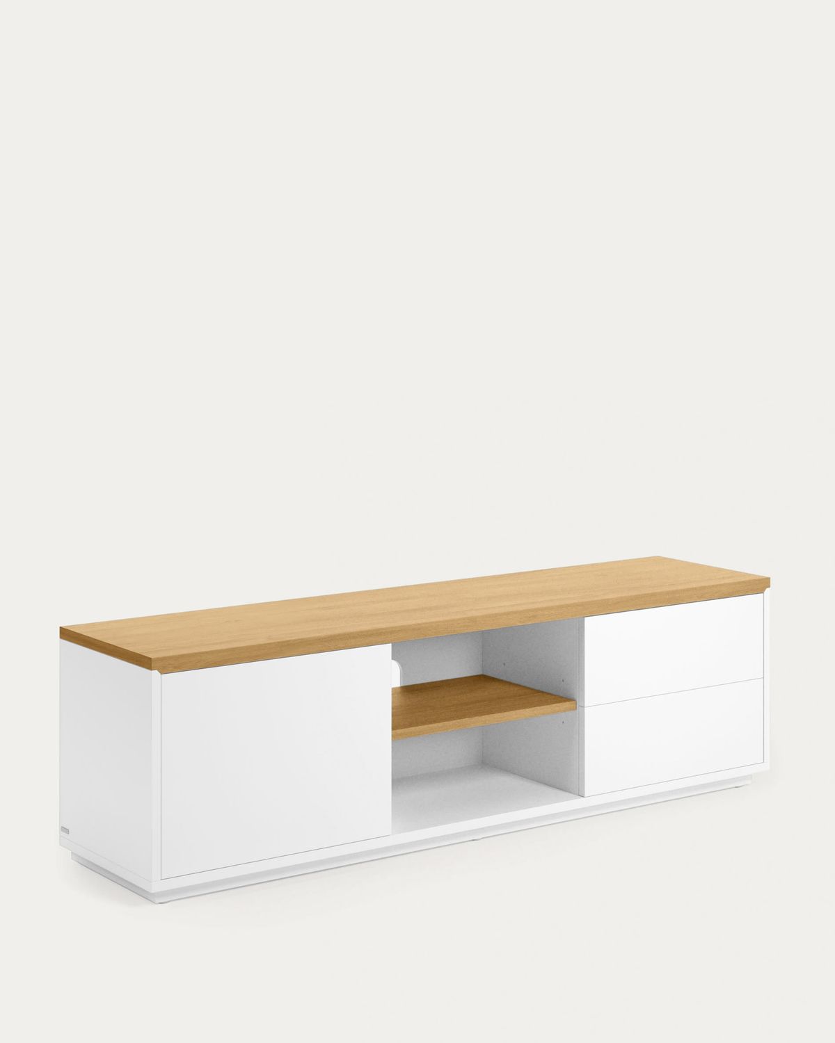 Mueble TV Abilen 1 puerta y 2 cajones de chapa roble y lacado blanco 150 x 44 cm FSC 100%