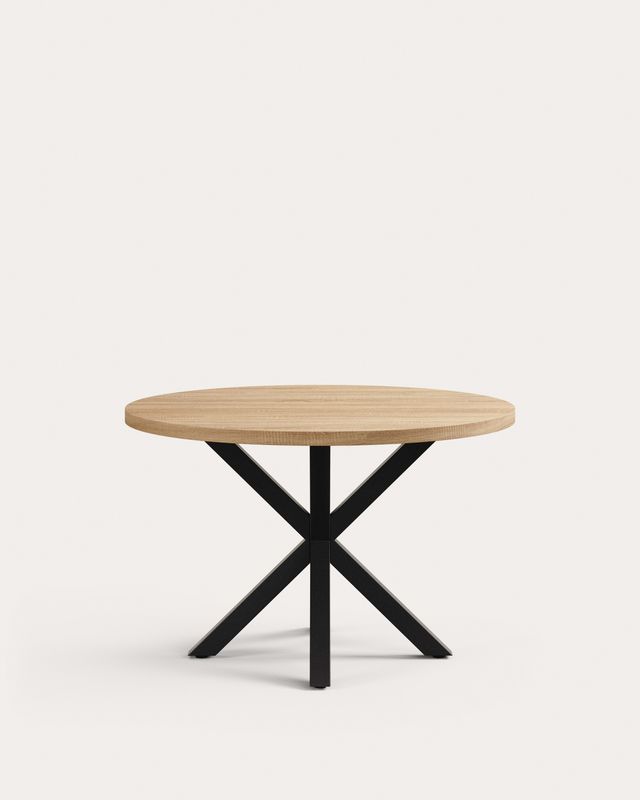Mesa redonda Argo de melamina acabado natural patas de acero acabado negro Ø 119 cm