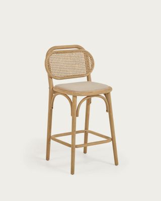 Taburete Doriane madera maciza roble acabado natural y asiento de tela 65cm FSC Mix Credit