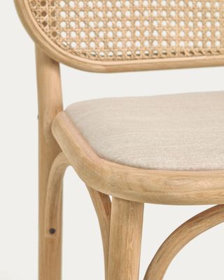 Taburete Doriane madera maciza roble acabado natural y asiento de tela 65cm FSC Mix Credit