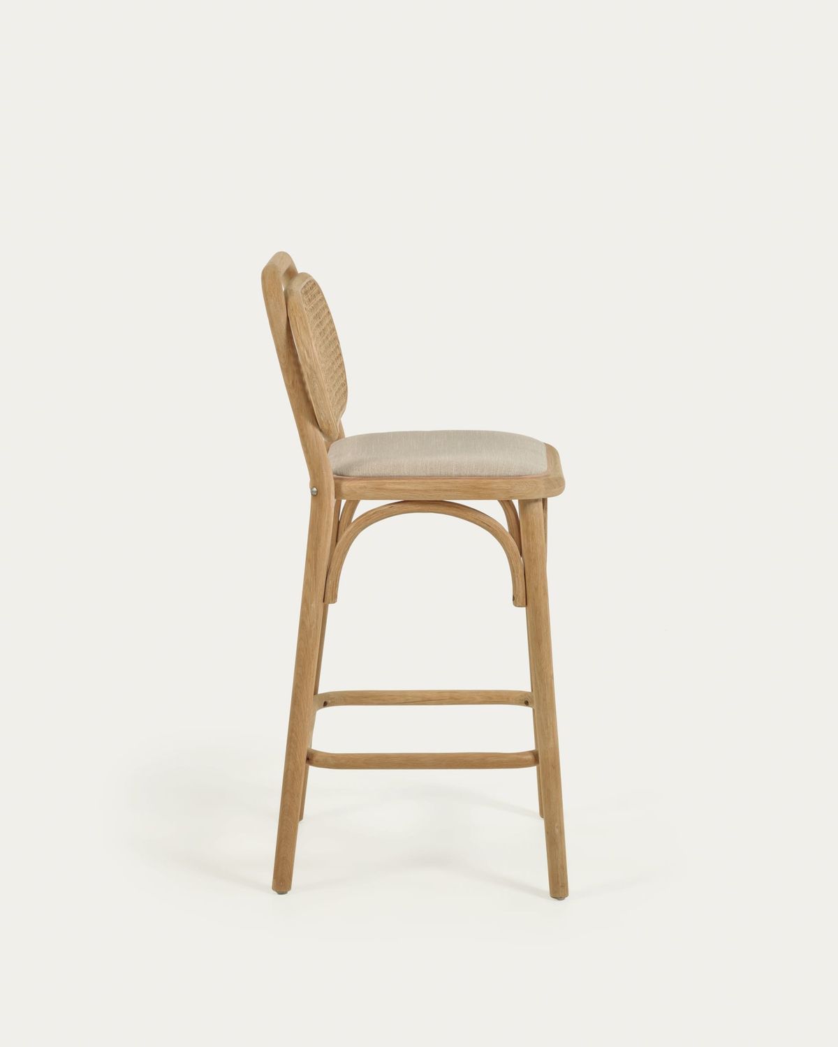 Taburete Doriane madera maciza roble acabado natural y asiento de tela 65cm FSC Mix Credit